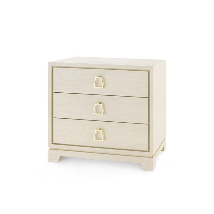 Harrison 3 Drawer Blanched Oak and Brass Nightstand