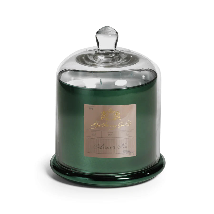 Apothecary Siberian Fir Scented Green Candle with Glass Dome - Set 0f 4 (2 Sizes Available)