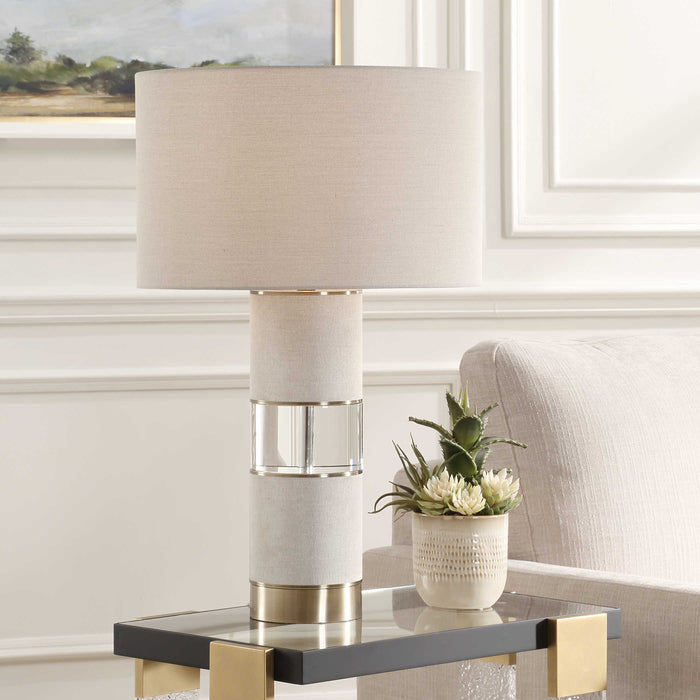 Sofi Beige Linen & Gold Crystal Table Lamp