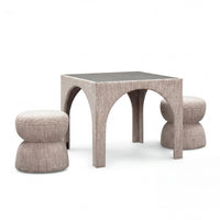 Teresa Beige Performance Chenille Game Table and Two Ottomans Set