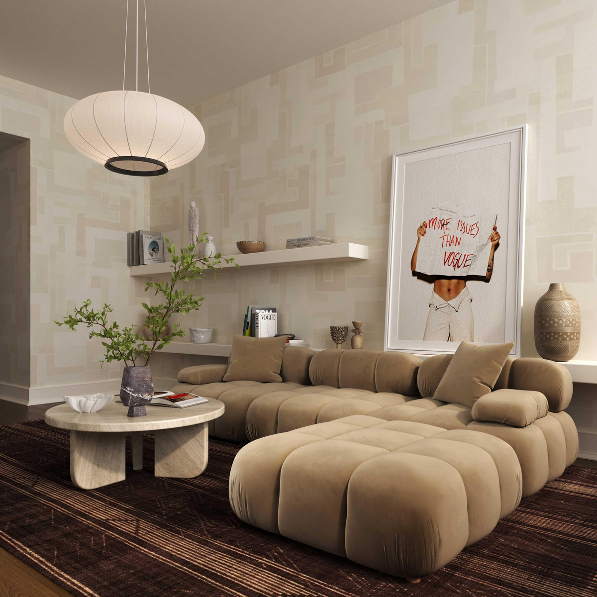 Vogue 118.2" Cafe Au Lait Performance Velvet 6-piece Modular U-Sectional