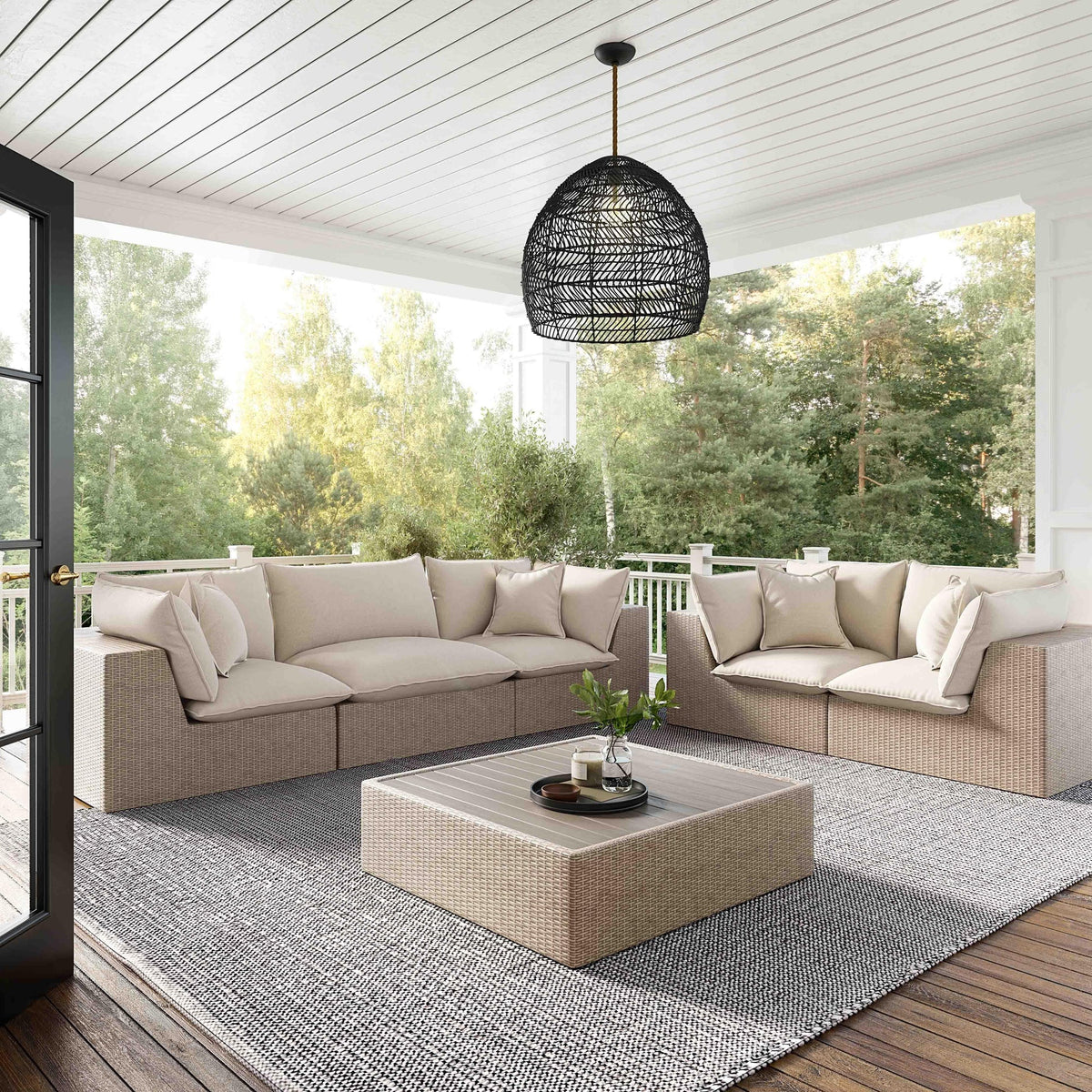 Cali 119.7" Natural Wicker Outdoor Modular Sofa