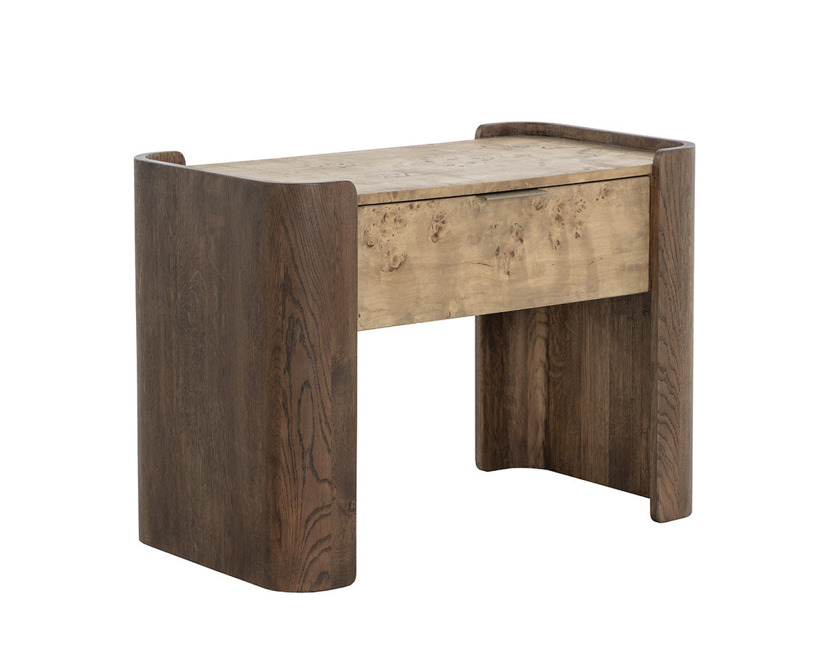 Beryl Mappa Burl Veneer & Brown Oak Nightstand