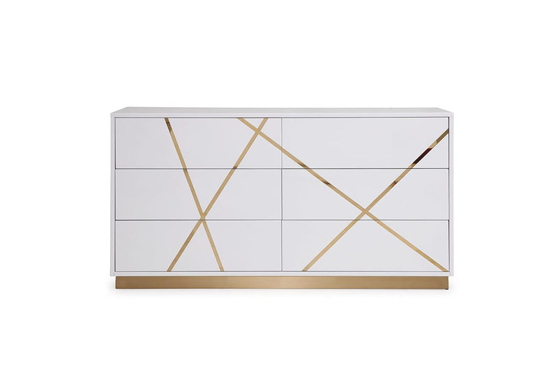 Ivo Modern 66" Wide White and Gold Dresser