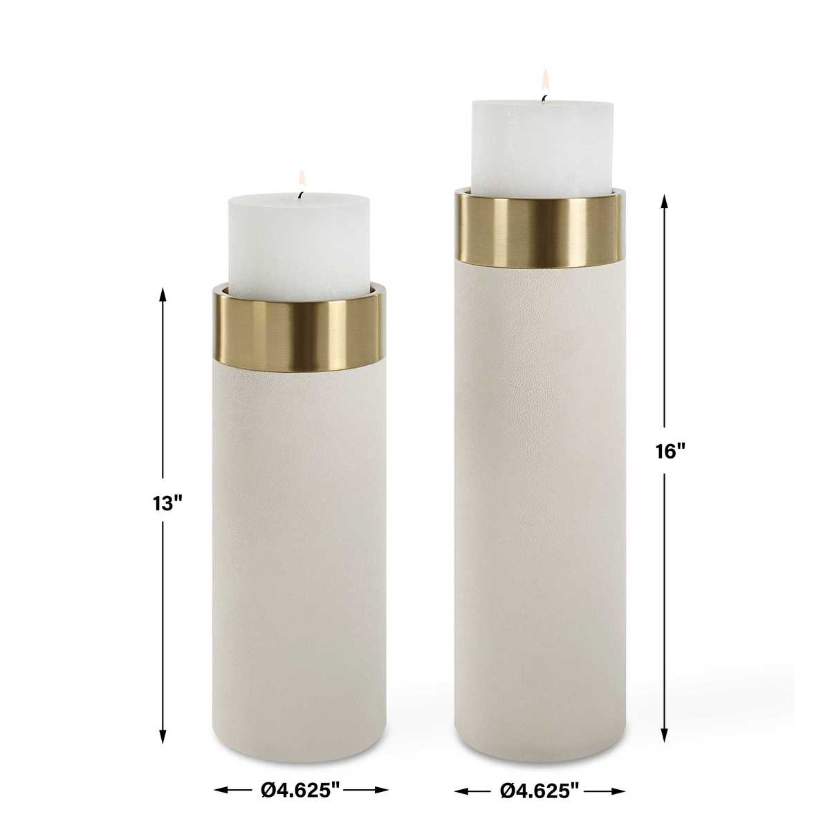 Lia White Faux Shagreen & Antique Brushed Brass Candleholders (Set of 2)