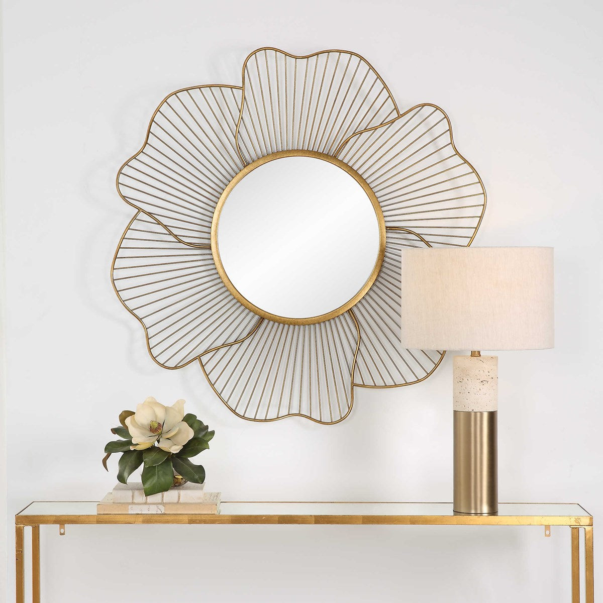 Floral 43" Gold Leaf Round Mirror