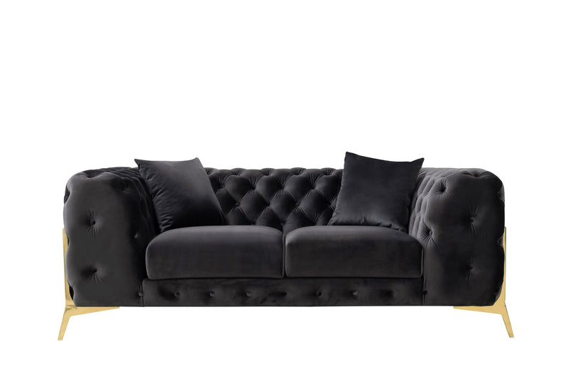 Bronte Black Velvet Transitional Loveseat