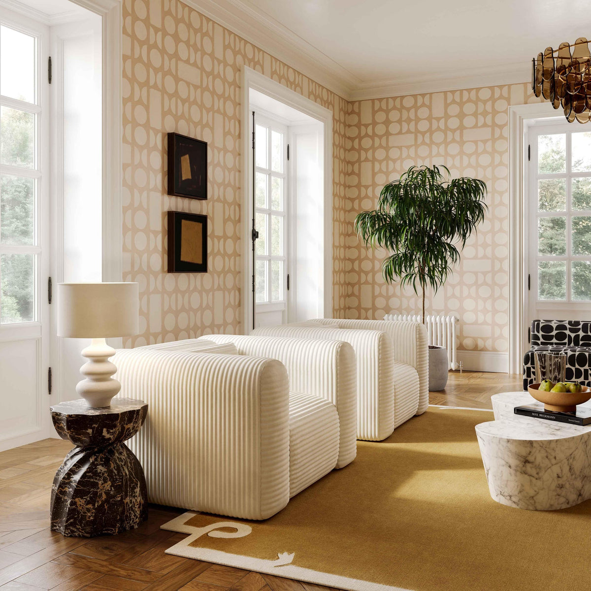 Telav Fluffy Oversized Cream Performance Corduroy Accent Chair