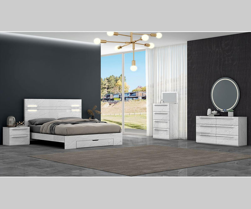 Nahlia White Carrara Finish Bedroom Set