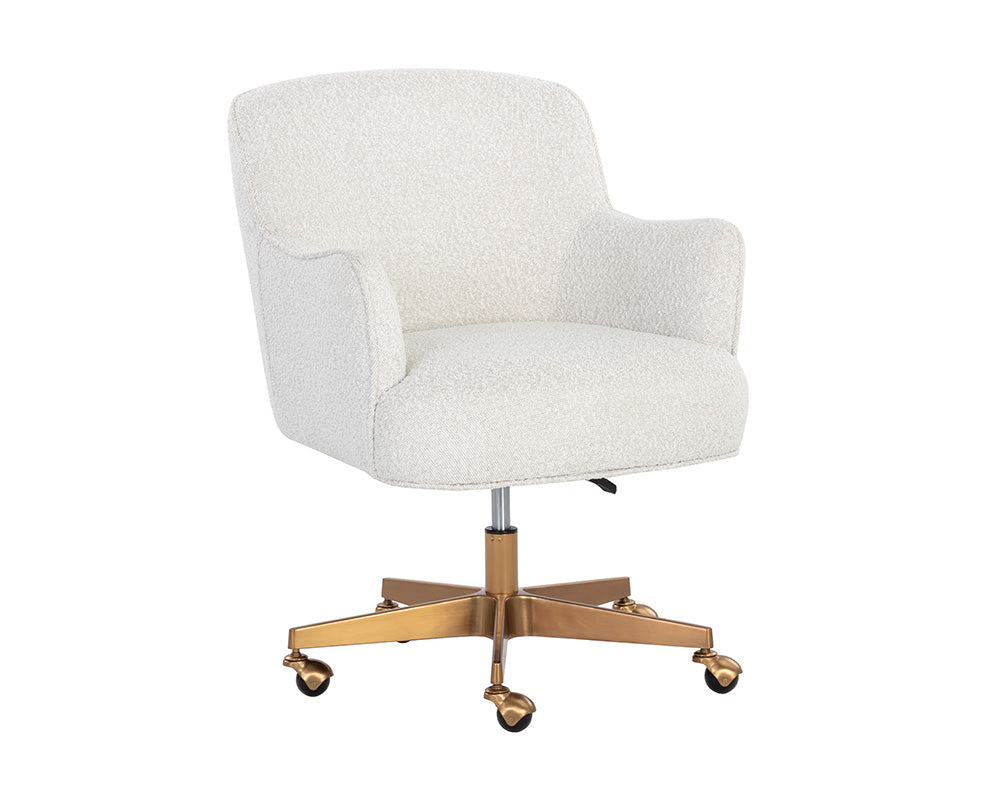 Karina White Boucle & Gold Curved Desk Chair