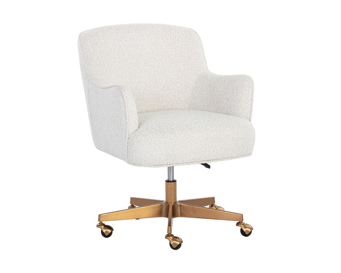 Karina White Boucle & Gold Curved Desk Chair