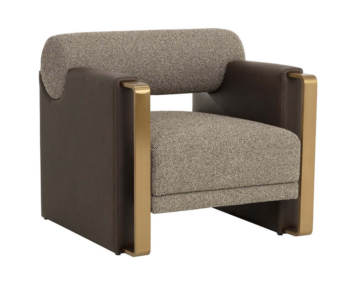 Edgar Earth Fabric, Espresso Faux Leather & Gold Accent Chair