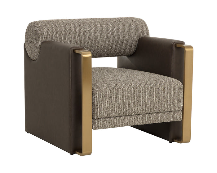 Edgar Earth Fabric, Espresso Faux Leather & Gold Accent Chair