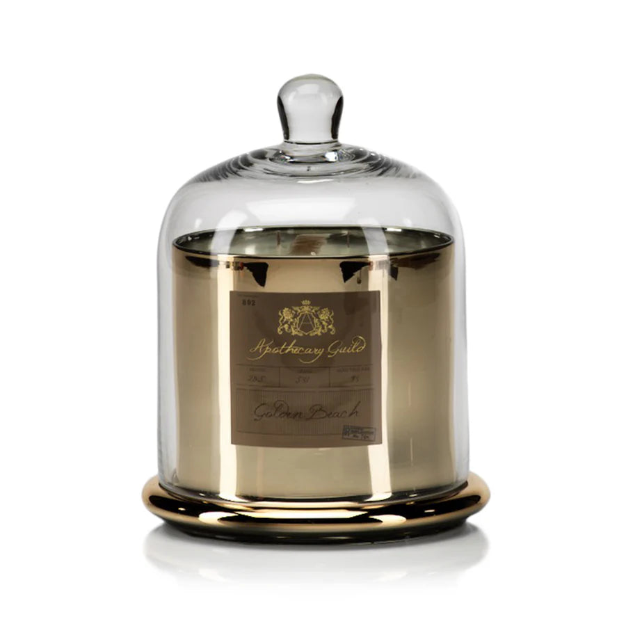 Apothecary Golden Beach Scented Gold Candle with Glass Dome - Set of 4 (2 Sizes Available)