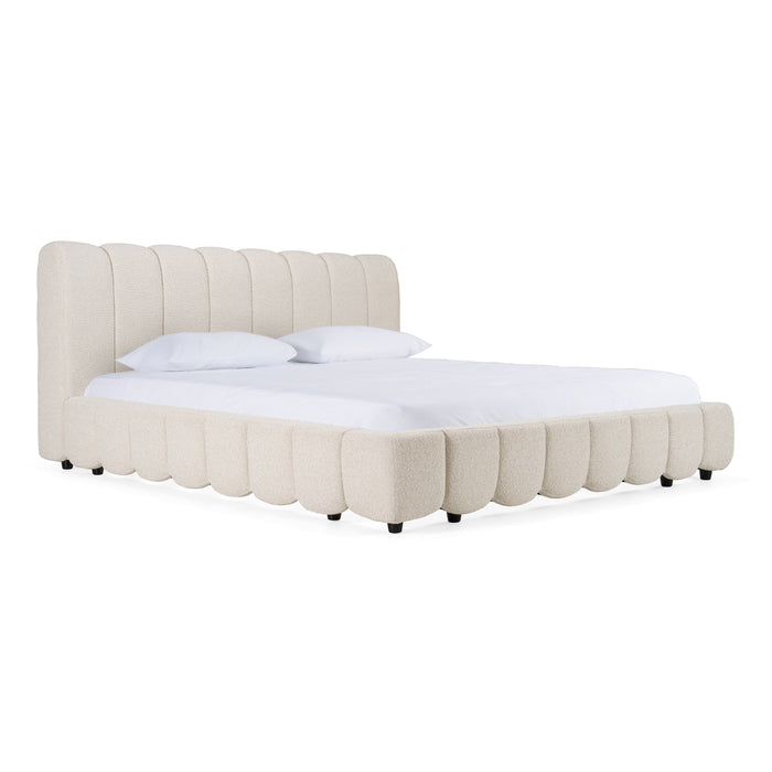 Sabine Modern Off-White Linen Bed