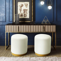 Naama Cream Performance Velvet with Gold Base Ottoman