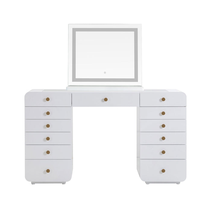 Hollywood 56" White Desk with LED Panel Vanity Mirror (2 Sizes Available)