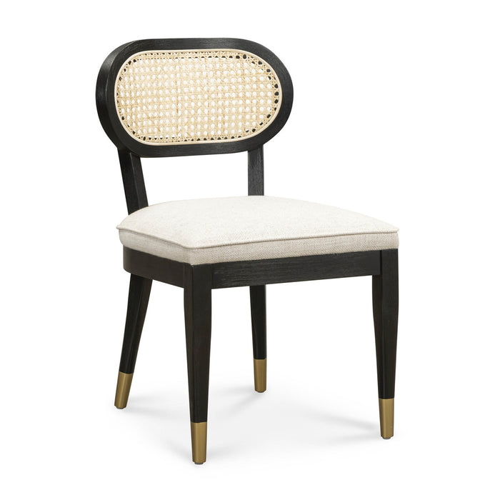 Mazie Black Dining Chair in Cream Performance Linen