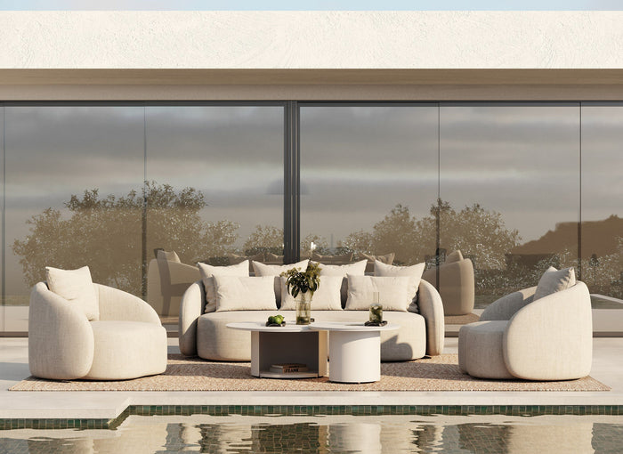 Helene Beige 3 Seat Outdoor Performance Fabric Sofa