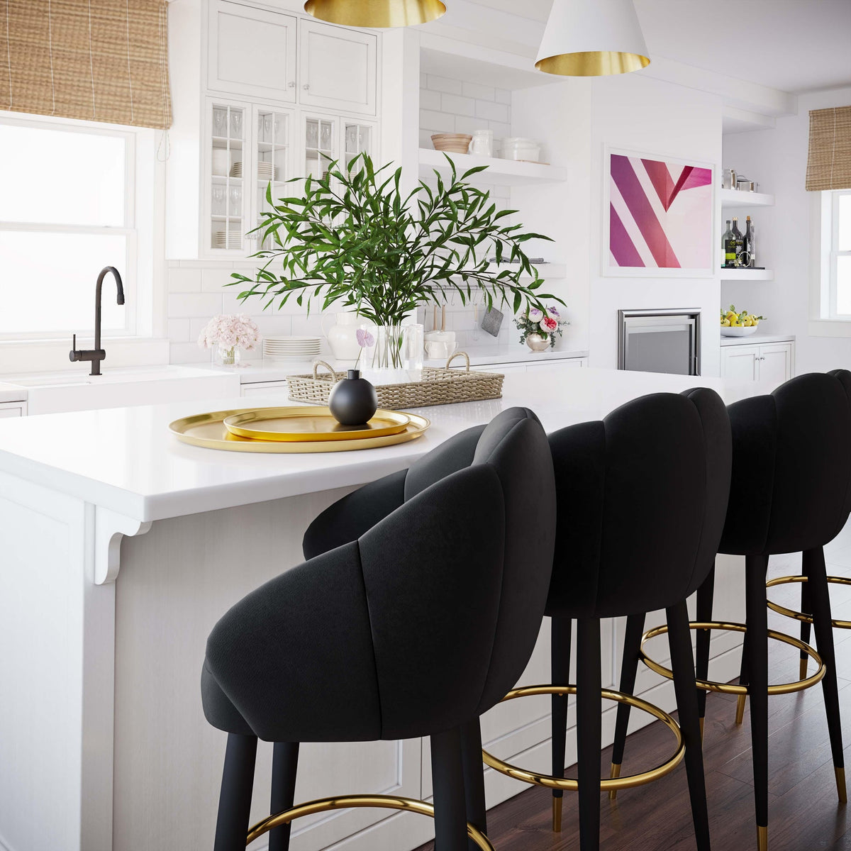 Morant Performance Black Velvet Swivel Bar Stool - Luxury Living Collection