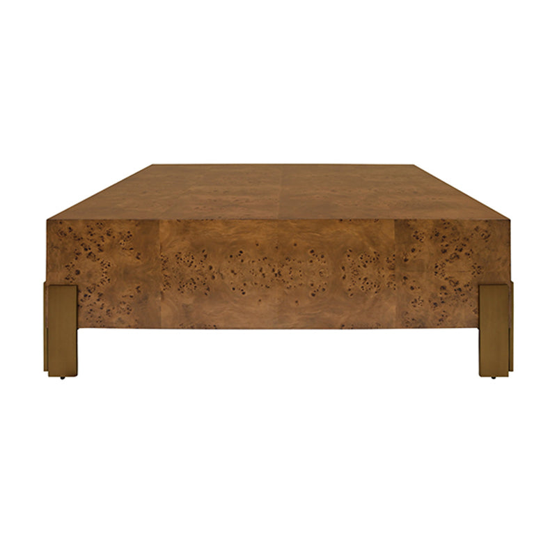 Harriet Dark Burl Wood & Brass Square Coffee Table