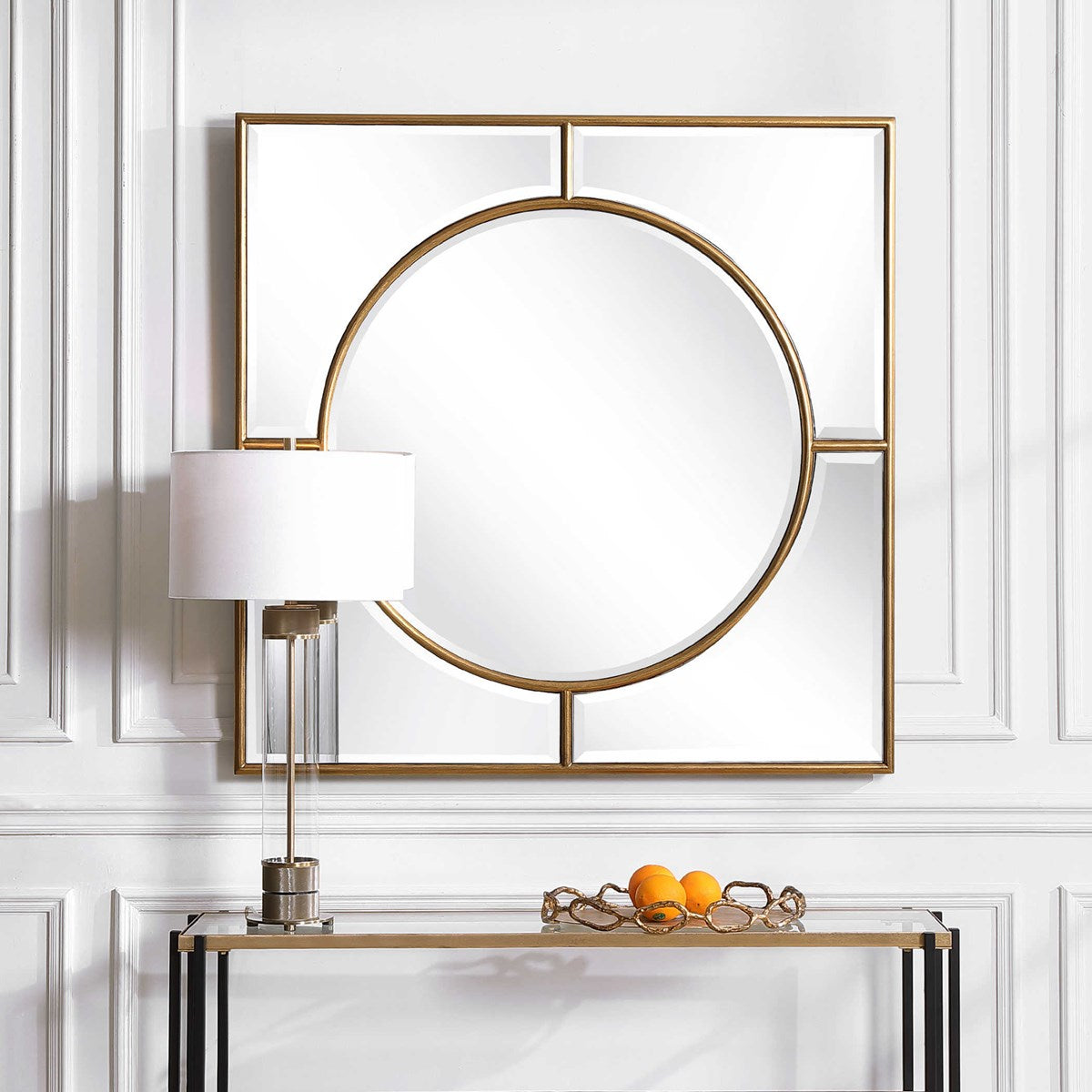 Pres 48" Brushed Gold Square Beveled Mirror