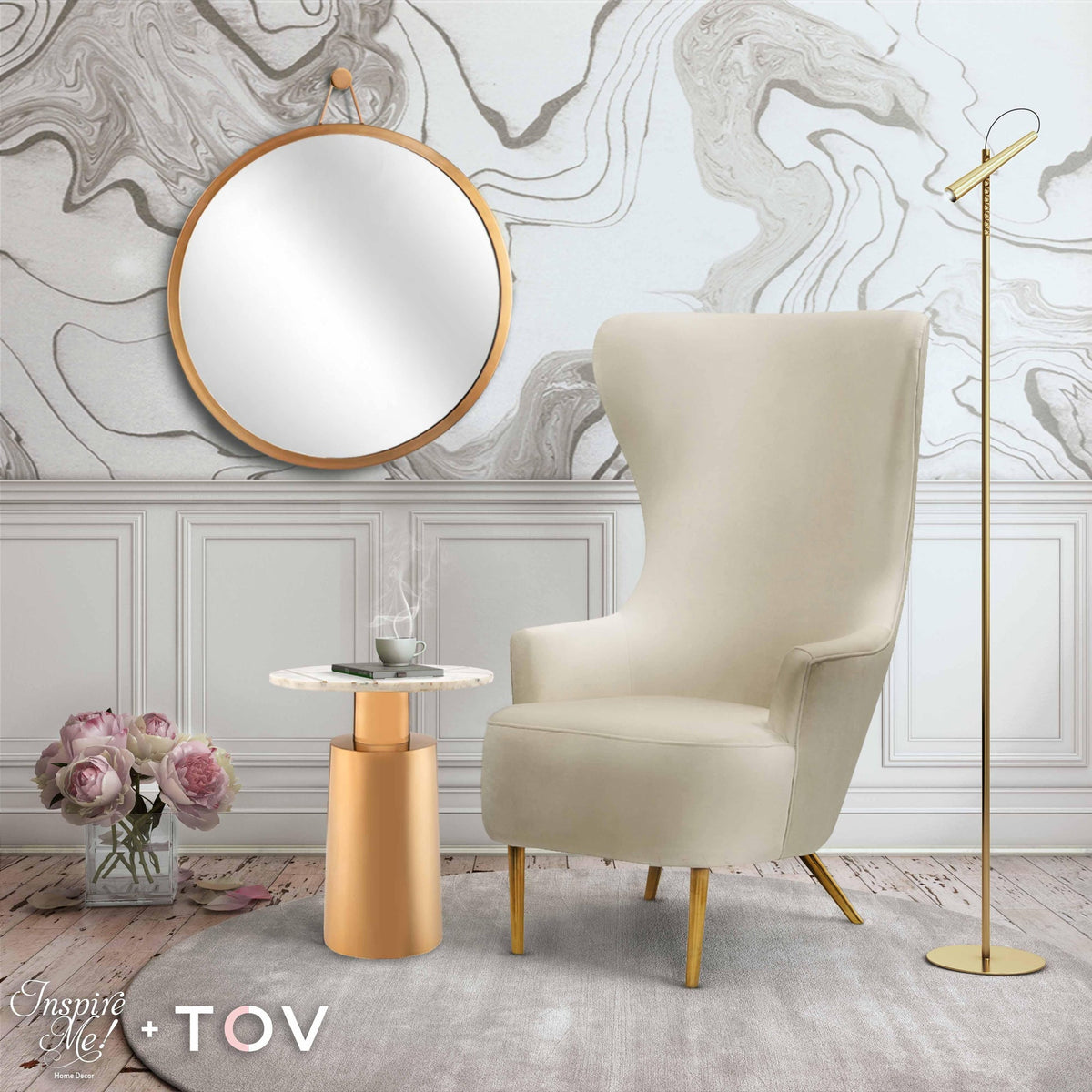 Versailles Cream Velvet Wingback Chair - Luxury Living Collection