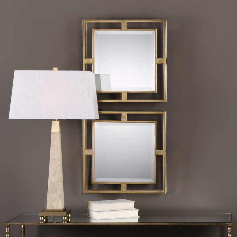 Lani Antiqued Gold Leaf Square Mirrors (Set of 2)