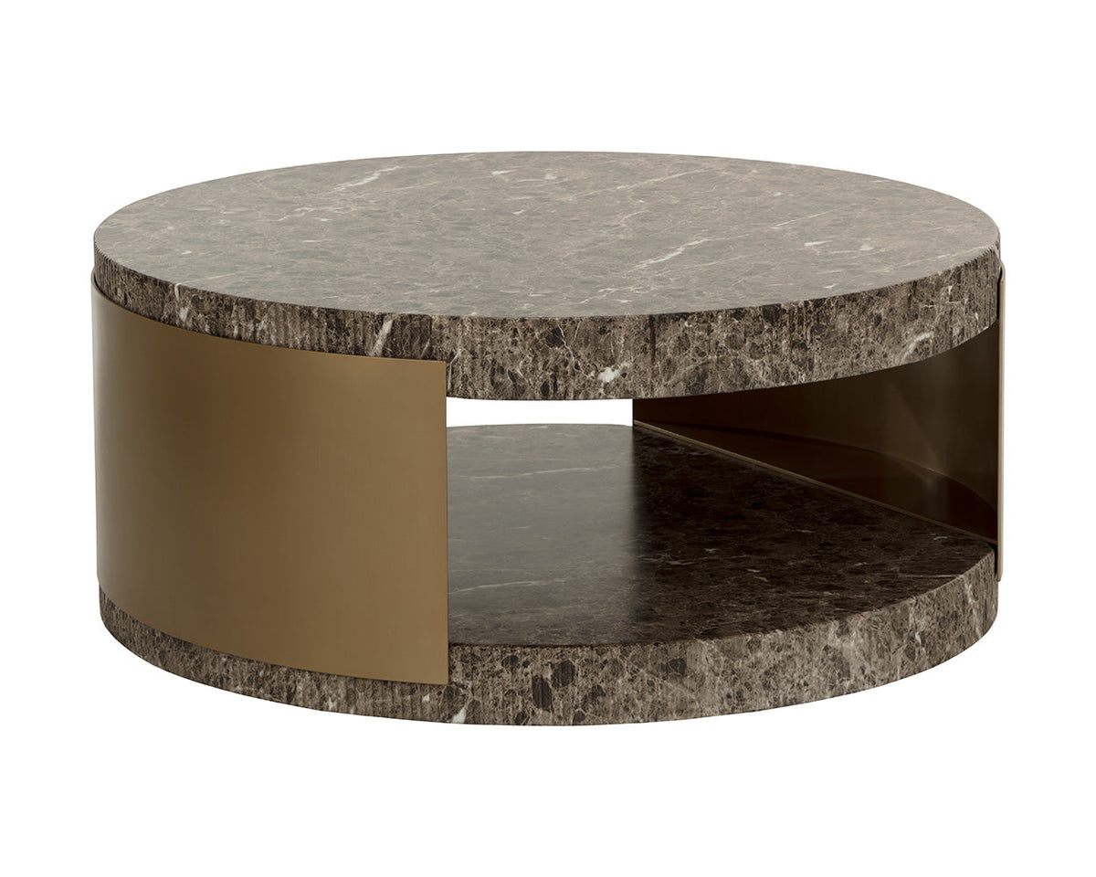 Cavette Dark Emperador Faux Marble & Brass Coffee Table - Indoor/Outdoor