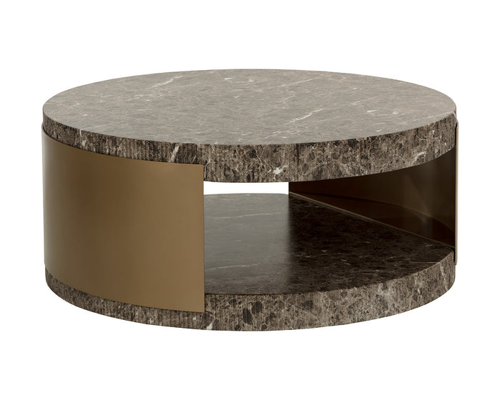 Cavette Dark Emperador Faux Marble & Brass Coffee Table - Indoor/Outdoor