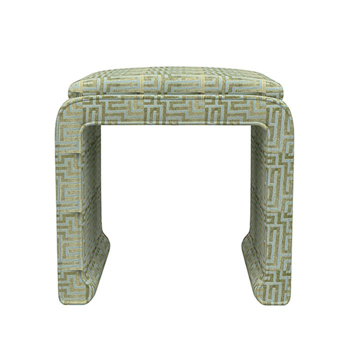 Malia Classic/Modern Meander Green Custom Upholstered Ottoman