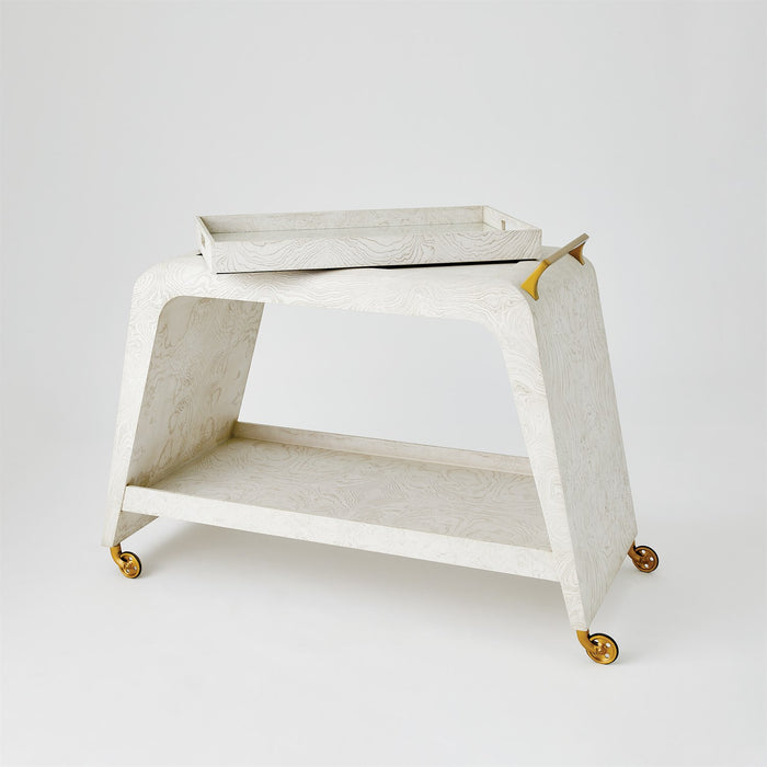 Baxter White Burl & Gold Bar Cart & Tray