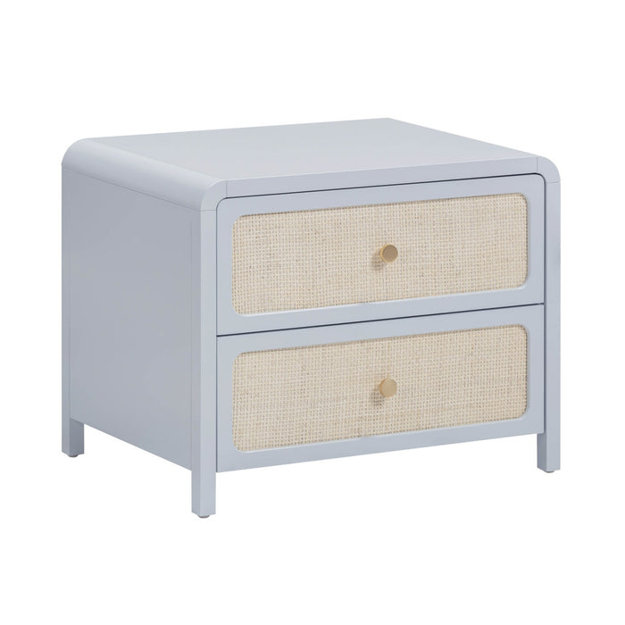 Ameline Pastel Blue Rattan 2 Drawer Nightstand