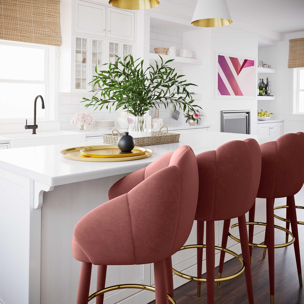 Morant Performance Salmon Velvet Swivel Bar Stool - Luxury Living Collection