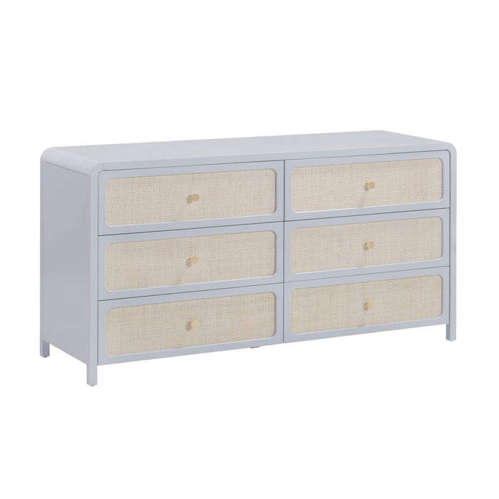 Ameline Pastel Blue Rattan 6 Drawer Dresser