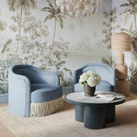 Pamela Faded Blue Upcycled Performance Fabric Tassel Accent Chair