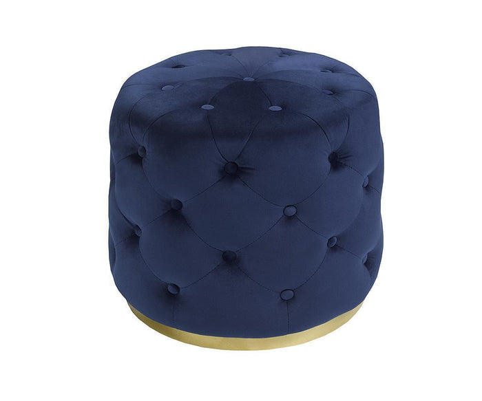 Karter Navy Suede Fabric with Stainless Steel Gold Base Ottoman