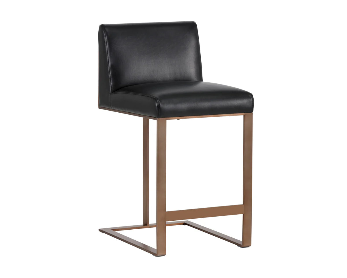 Dean Black Bonded Leather & Antique Brass Counter Stool