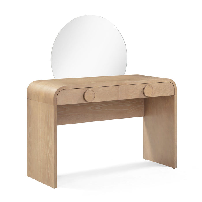 Jenny 48 Natural Ash 2-Drawer Vanity Desk with Mirror