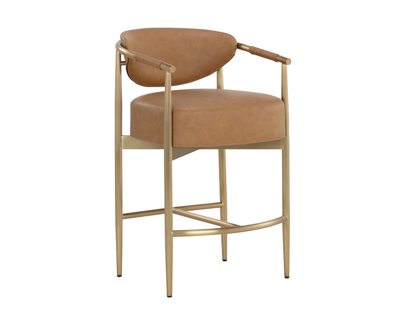 Heloise Cognac Faux Leather & Gold Counter Stool