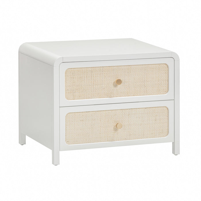 Ameline White Rattan 2 Drawer Nightstand