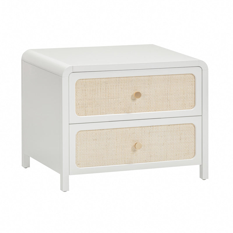 Ameline White Rattan 2 Drawer Nightstand