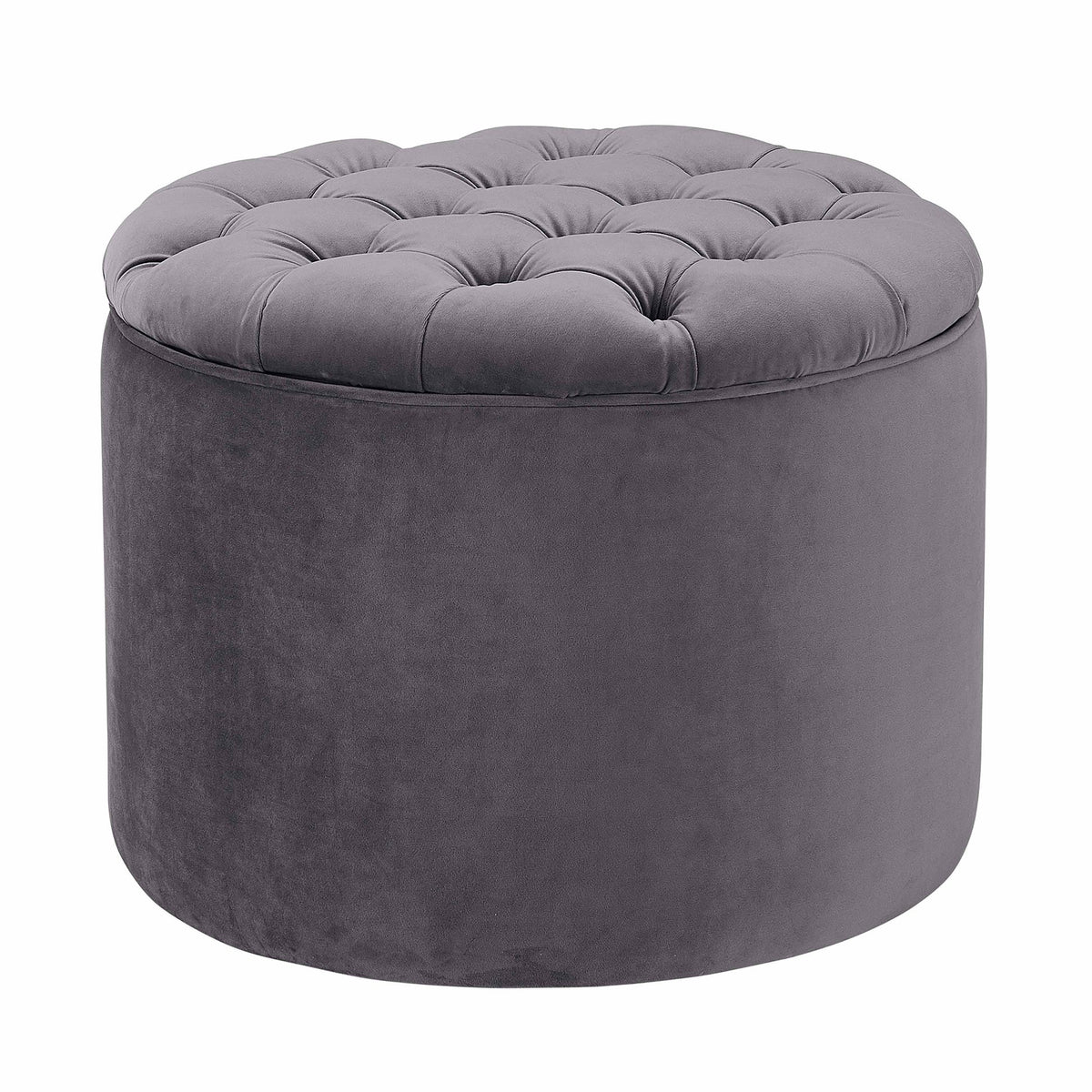 Carley 21.6" Grey Performance Velvet Round Storage Ottoman