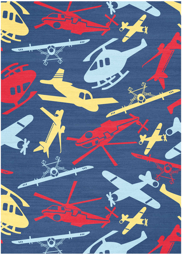 Helicopters & Planes Navy Multicolour Area Rug