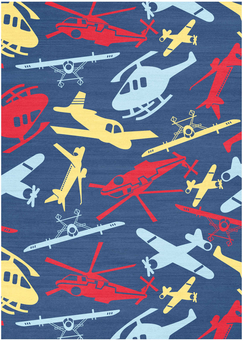 Helicopters & Planes Navy Multicolour Area Rug