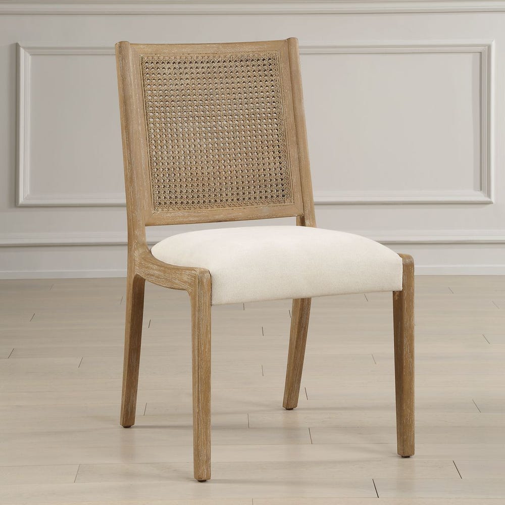 Coastal Rattan Upholstered Dining Chair (Set of 2)