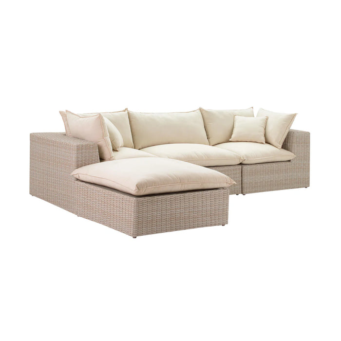Cali 119.7" 4-Piece Natural Wicker Outdoor Modular Sectional