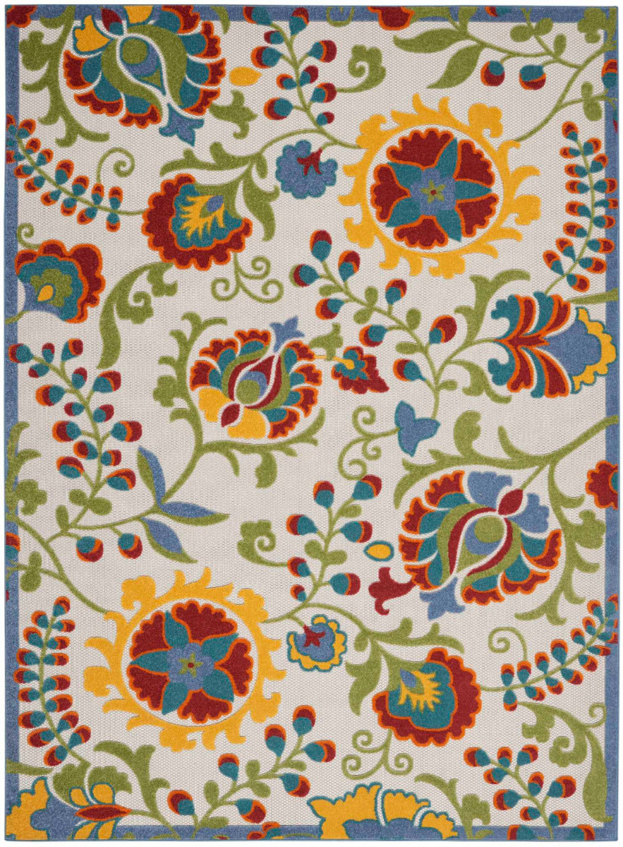 Annitra Indoor/Outdoor Ivory & Multicolor Flower Garden Area Rug - Elegance Collection