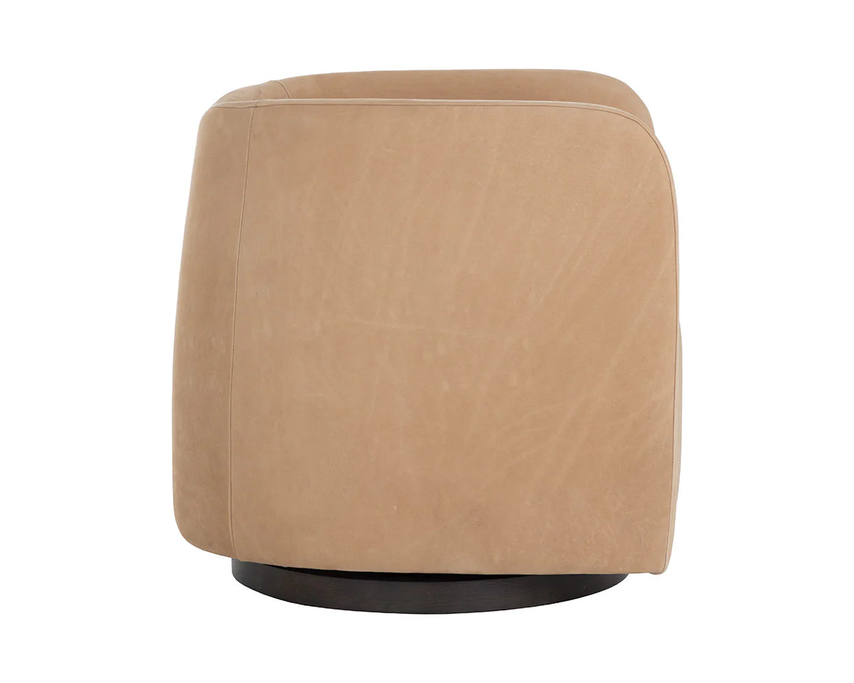 Emilie Caramel Nubuck Leather Swivel Accent Chair