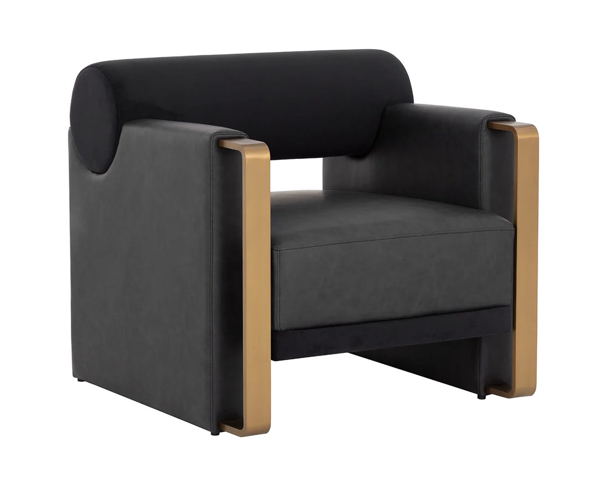 Edgar Black Fabric, Faux Leather & Gold Accent Chair